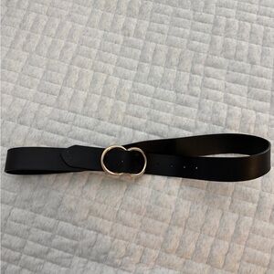 Black Leather Belt with Gold Round Buckle